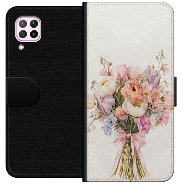 Huawei P40 lite Plånboksfodral Mobilskal med färgglad blombukett i romantisk stil