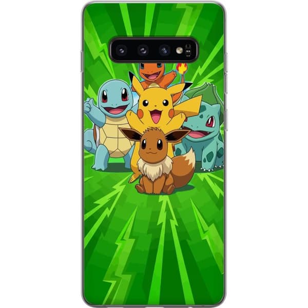 Kompatibelt Mobildeksel til Samsung Galaxy S10 Glade tegneseriefigurer med lyn på intens grønn bakgrunn grønn