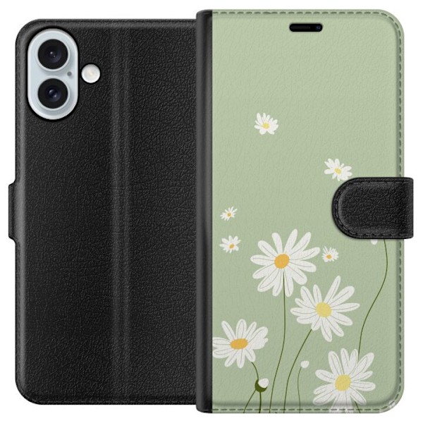Apple iPhone 16 Plus Plånboksfodral Prästkragar – blommigt mönster i svensk sommarstil