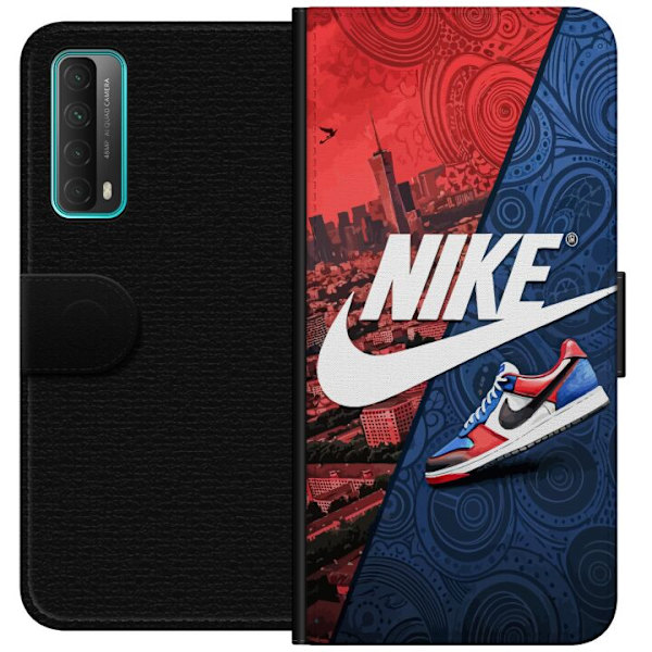 Huawei P smart 2021 Plånboksfodral Nike Logotyp Röd Blå Sneaker Stil Sport Fashion Populärt Swoosh Motiv Träningskläder Grafisk Ikon