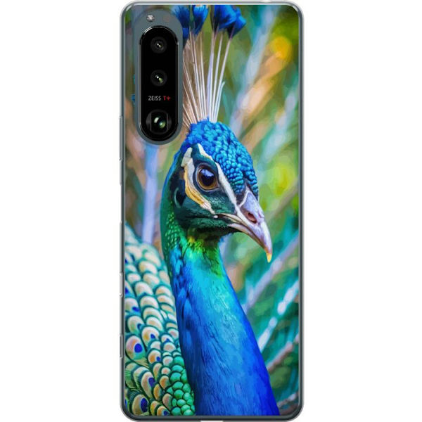 Sony Xperia 5 III Genomskinligt Skal Påfågel Fjädrar Färgstark Design Fågelmotiv Exotiskt Grafiskt Motiv Natur Lyxig Dekoration