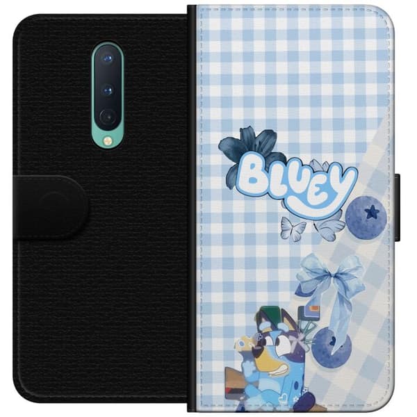 Kompatibel Tegnebogsetui til OnePlus 8 Bluey med blå sløjfe og ternet baggrund blå