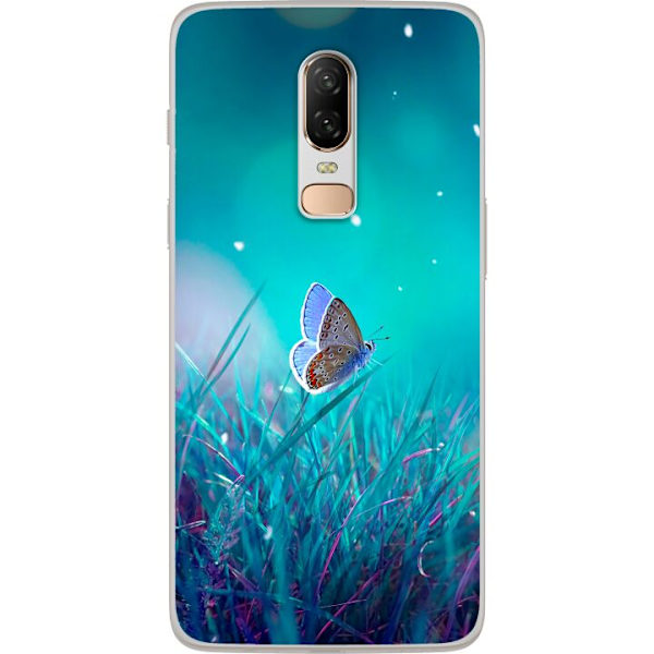 OnePlus 6 Gennemsigtig cover Blå sommerfugl