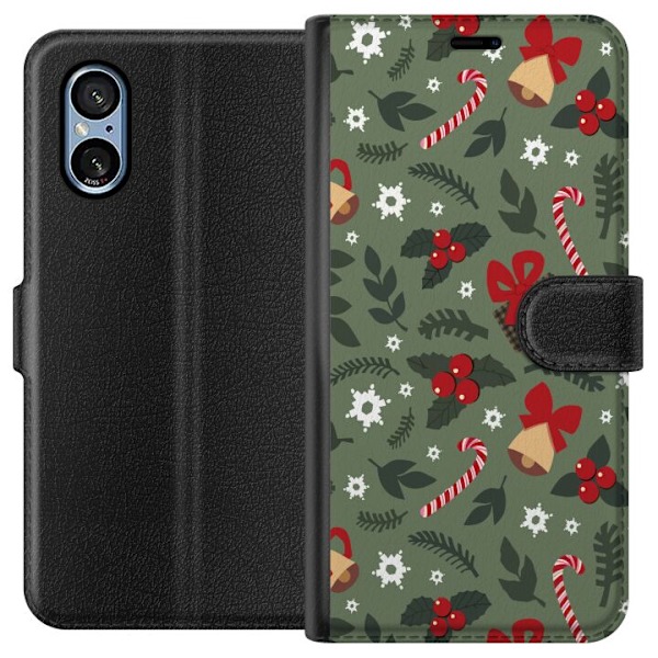 Sony Xperia 5 V Tegnebogsetui Glædelig Jul mønster