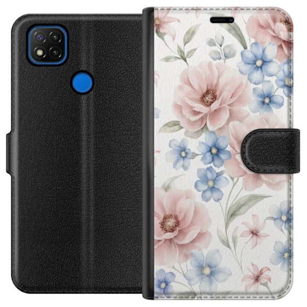 Xiaomi Redmi 9C Lompakkokotelo Romanttiset kukat