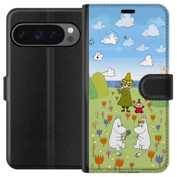 Kompatibelt Plånboksfodral till Google Pixel 9 Pro XL Mumin i blomsteräng grön
