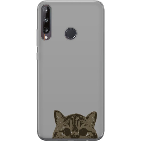 Huawei P40 lite E Genomskinligt Skal Grå Kattblick – stilren kattdesign med grå bakgrund