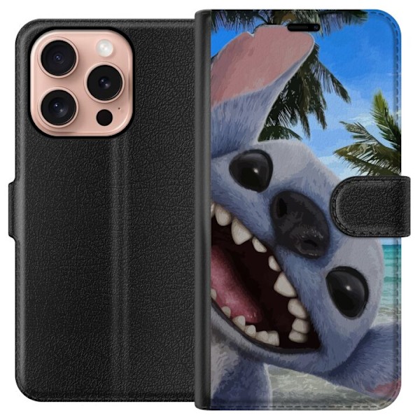 Apple iPhone 16 Pro Tegnebogsetui Stitch-telefonetaske med palmer i sødt venskabsdesign.