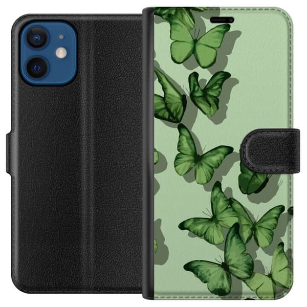 Kompatibelt Plånboksfodral till Apple iPhone 12 mini Gröna Fjärilar