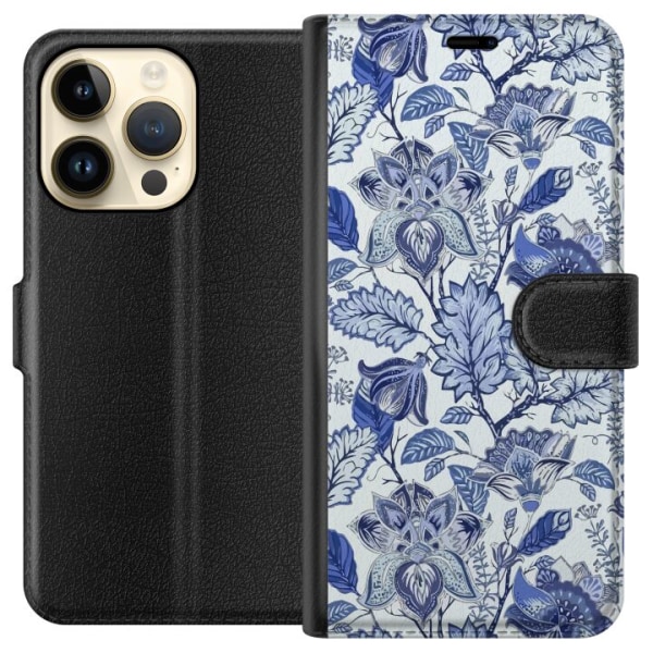 Apple iPhone 15 Pro Plånboksfodral Blommor Blå...
