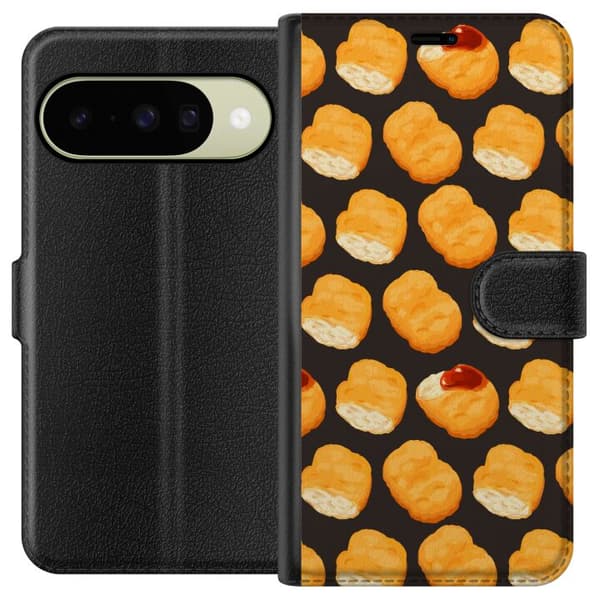 Kompatibel Tegnebogsetui til Google Pixel 10 Mønster med sprøde kyllingenuggets og ketchup brun