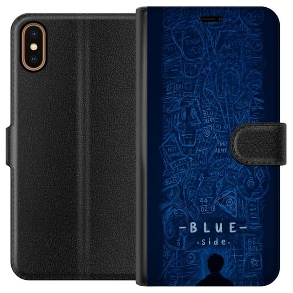 Kompatibel Tegnebogsetui til Apple iPhone XS Blue Side illustration blå