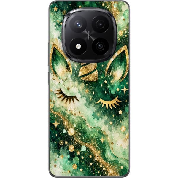Kompatibelt Mobilskal till Xiaomi Redmi Note 14 Pro+ Smaragdhorn – Enhörningsansikte i gröna nyanser. Ett dekorativt bildmotiv med måleriska detaljer grön