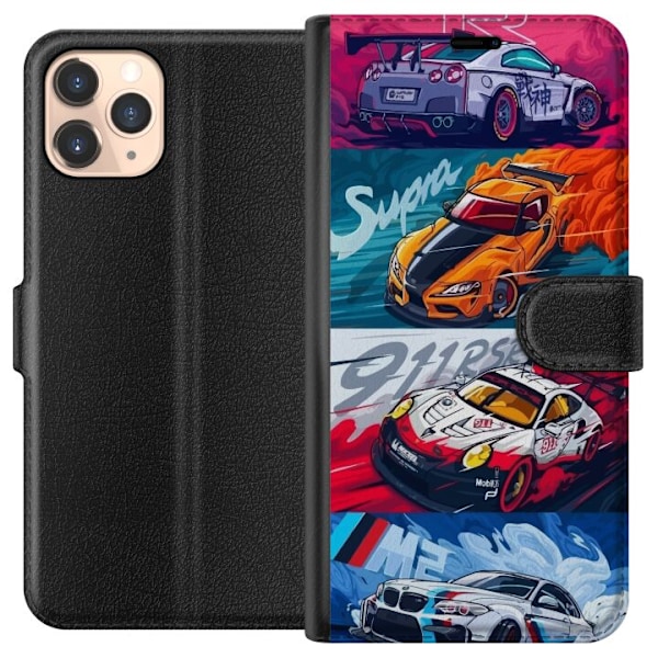 Apple iPhone 11 Pro Tegnebogsetui Hurtige Biler - Tegnet Mønster med Action