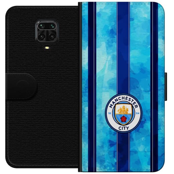 Kompatibel Tegnebogsetui til Xiaomi Redmi Note 9 Pro Stort cirkelformet fodboldemblem mod lyseblå og mørkeblå lodrette striber med subtil tekstur blå