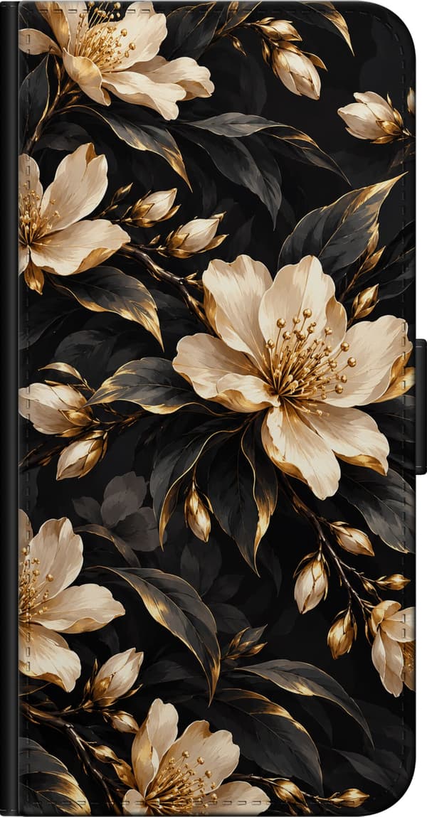 Kompatibel Tegnebogsetui til Samsung Galaxy Note20 Ultra Guldblomster – Blomstrende grene i sorte nuancer. Et dekorativt billedmotiv med maleriske de sort