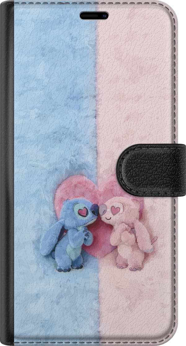 Kompatibel Tegnebogsetui til Apple iPhone 18 Pro Søde blå og lyserøde figurer foran et stort lyserødt hjerte pink