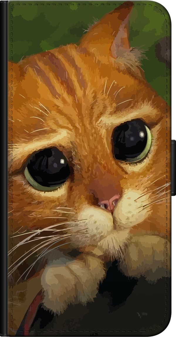 Kompatibel Tegnebogsetui til Samsung Galaxy Note 4 Nærbillede af en orange tegnet kat med store mørke øjne orange