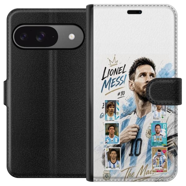 Kompatibel Tegnebogsetui til Google Pixel 9 Pro Lionel Messi med argentinske farver og klassiske samleobjektkort i collage blå