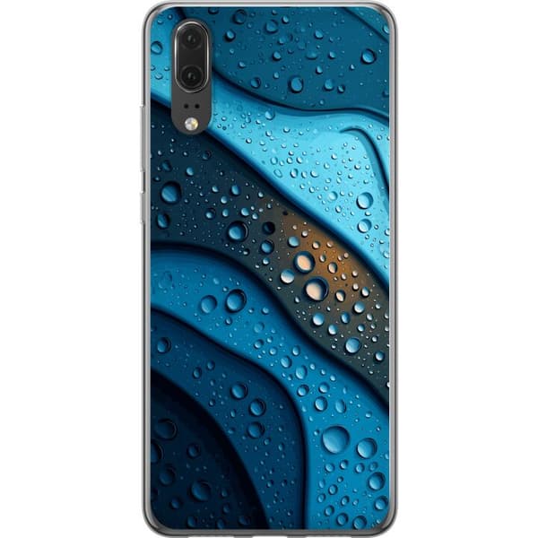 Kompatibelt Mobildeksel til Huawei P20 Blå abstrakte bølger med glitrende vanndråper i moderne grafisk design blå