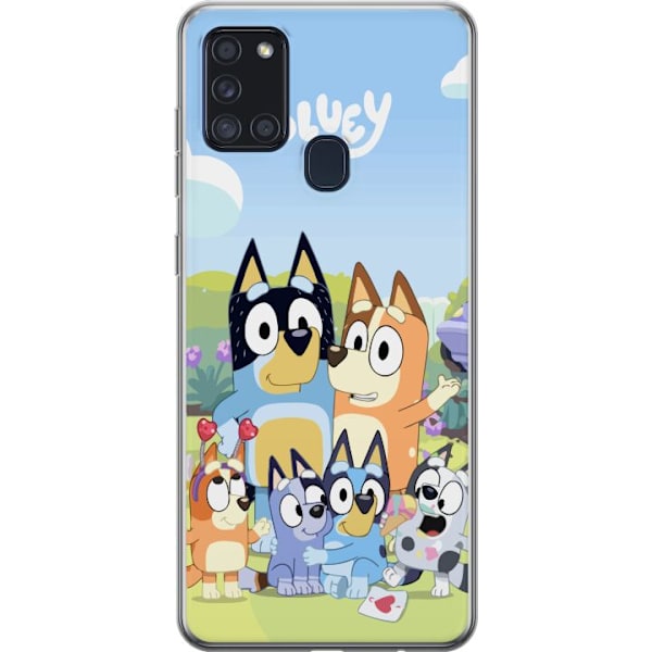 Samsung Galaxy A21s Genomskinligt Skal Bluey mobilskal med hela familjen i färgglad design