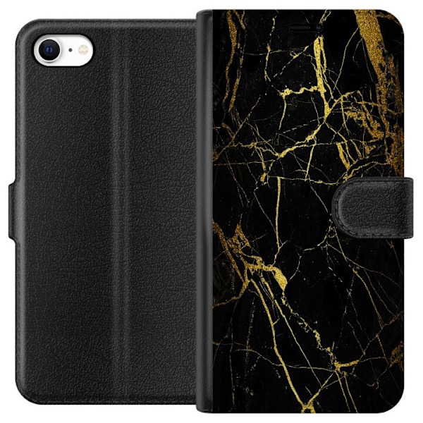 Apple iPhone 6 Lompakkokotelo Marmori Musta & Kulta