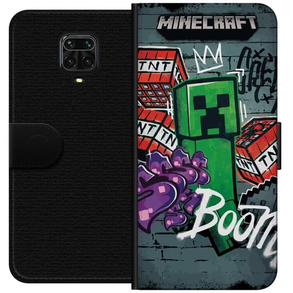 Kompatibel Tegnebogsetui til Xiaomi Redmi Note 9 Pro Grøn blokfigur med dynamit, graffiti-detaljer og mørk urban baggrund grøn