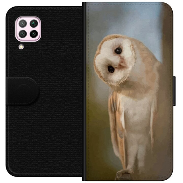 Huawei P40 lite Plånboksfodral Uggla Nyfiken Blick Fågelmotiv Skog Natur Grafiskt Design Populärt Motiv Djur Tema Dekoration