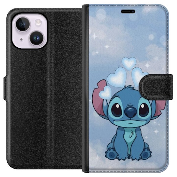 Apple iPhone 15 Plus Tegnebogsetui Stitch Hoppende Glæde - Sjovt Design til Gave