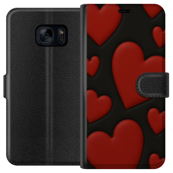 Samsung Galaxy S7 Lompakkokotelo Punaiset Samettisydämet