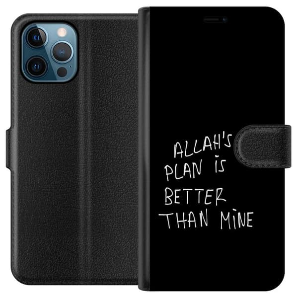 Kompatibel Tegnebogsetui til Apple iPhone 12 Pro Max Allahs plan er bedre end min, sort-hvidt tekstdesign med et islamisk citat og minimalistisk udtr sort