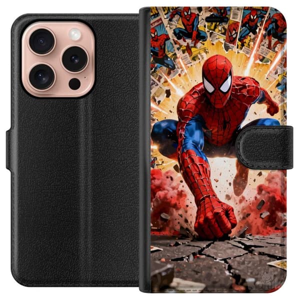 Kompatibel Tegnebogsetui til Apple iPhone 16 Pro Spider Man action