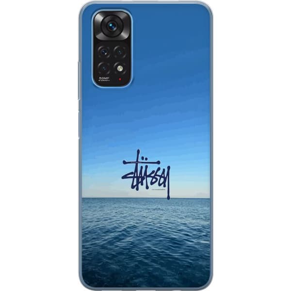 Kompatibelt Mobildeksel til Xiaomi Redmi Note 11S Havspanorama med blå himmel og stilig surf-inspirert logo blå