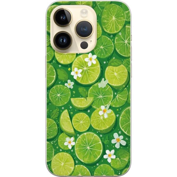 Kompatibelt Mobildeksel til Apple iPhone 15 Pro Sommerlig mønster med limefrukter og hvite blomster grønn