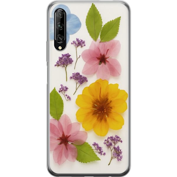 Huawei P smart Pro 2019 Genomskinligt Skal Pressade blommor