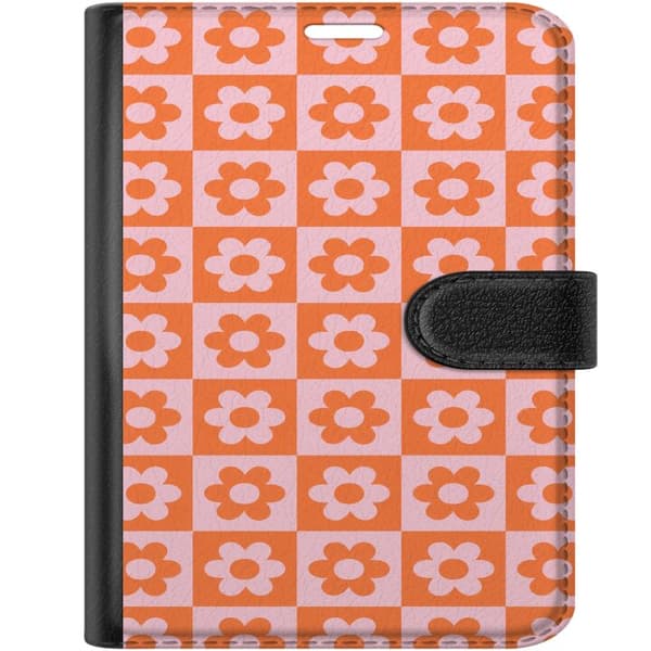 Kompatibelt Plånboksfodral till Apple iPhone Duo Orange blomsterschack orange