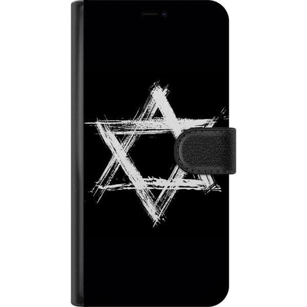 Kompatibel Tegnebogsetui til Apple iPhone 17e Hvid håndmalet Davidsstjerne på sort baggrund, grafisk symbolmotiv med kraftige linjer sort
