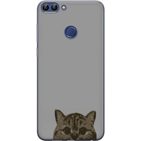 Huawei P smart Genomskinligt Skal Grå Kattblick – stilren kattdesign med grå bakgrund