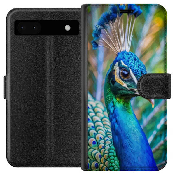 Google Pixel 6a Lompakkokotelo Pavun Sulat Värikäs Design Lintuaihe Eksoottinen Graafinen Suunnittelu Luonto Ylellinen Koristelu