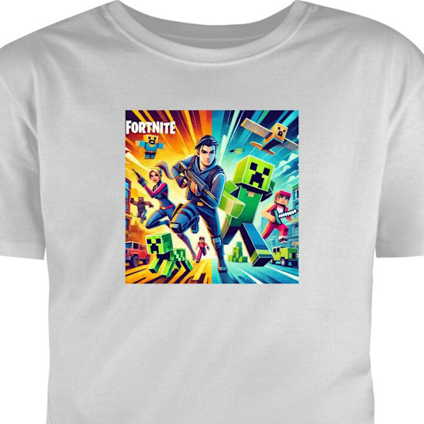 Barn-T-shirt | Bekväm T-shirt för Barn Fortnite vs Minecraft grå 9-11 År