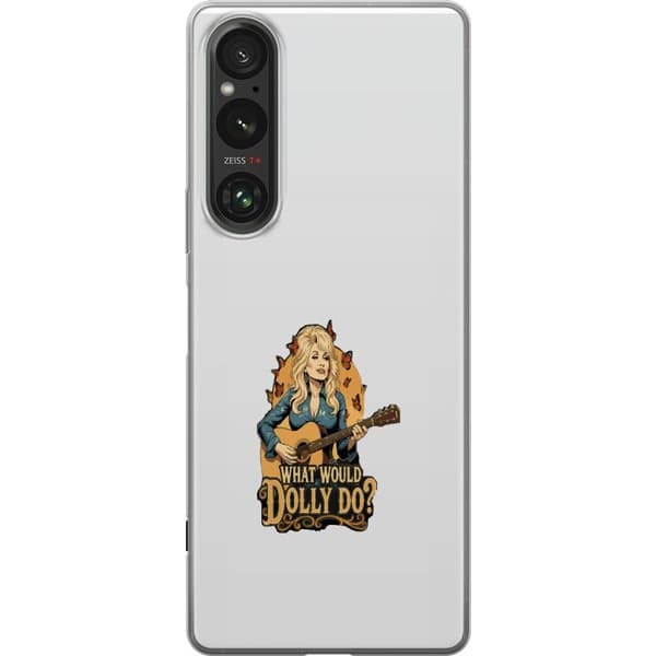 Kompatibelt Mobildeksel til Sony Xperia 1 VI Dolly Parton med gitarr och fjärilar grå
