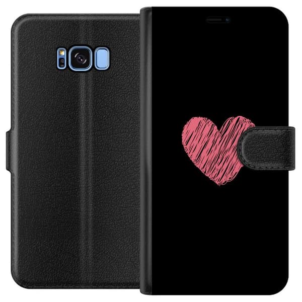 Kompatibel Tegnebogsetui til Samsung Galaxy S8 Håndtegnet lyserødt hjerte på sort minimalistisk baggrund