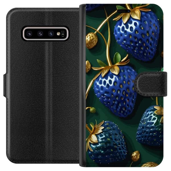 Kompatibel Tegnebogsetui til Samsung Galaxy S10+ Blå Jordbær