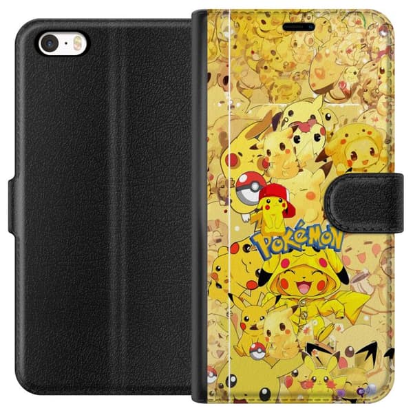 Kompatibel Tegnebogsetui til Apple iPhone 5s Sød Pikachu-collage med Pokémon-tema i bløde gule nuancer gul