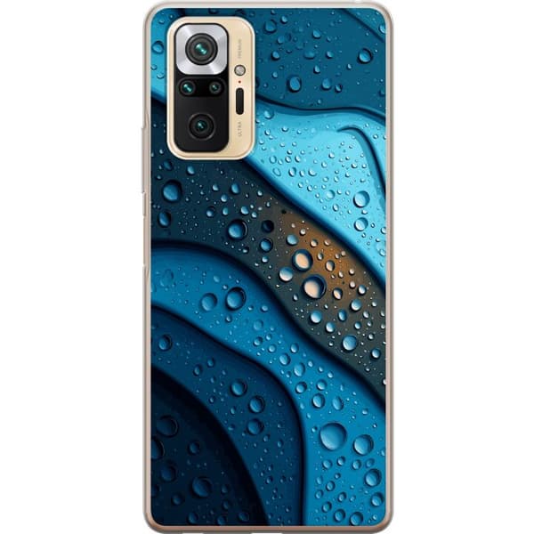 Kompatibelt Mobildeksel til Xiaomi Redmi Note 10 Pro Blå abstrakte bølger med glitrende vanndråper i moderne grafisk design blå