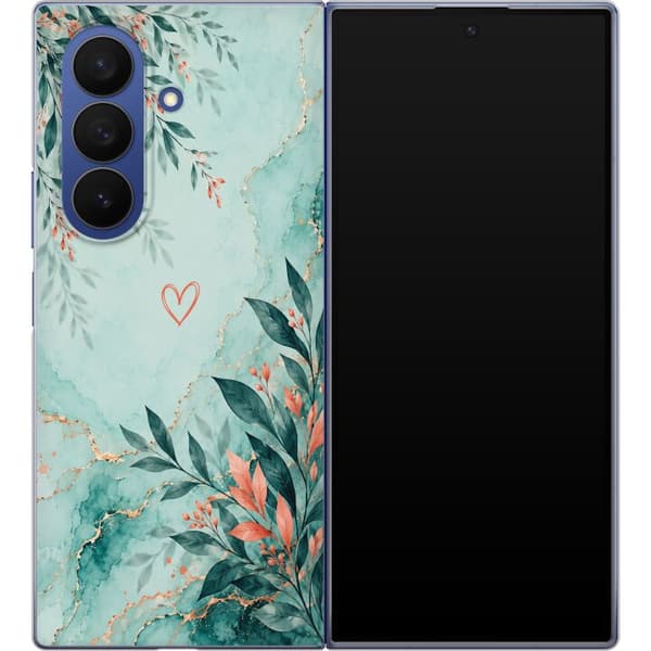 Kompatibelt Mobildeksel til Samsung Galaxy Z Fold7 Korallblad turkis