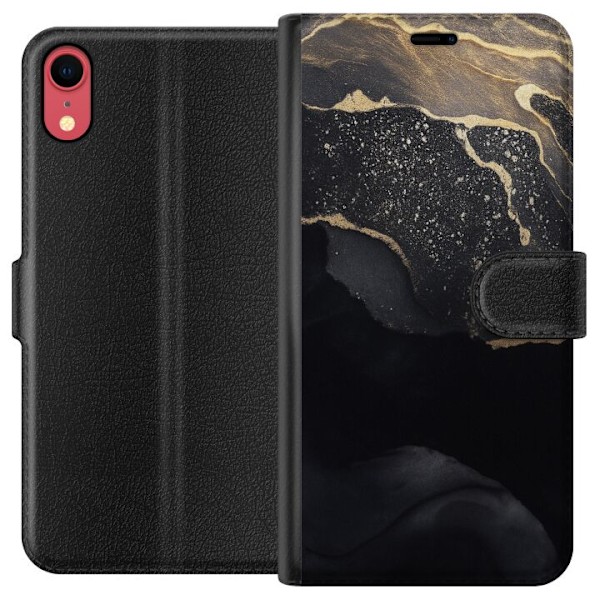 Apple iPhone XR Lompakkokotelo Musta kulta abstrakti