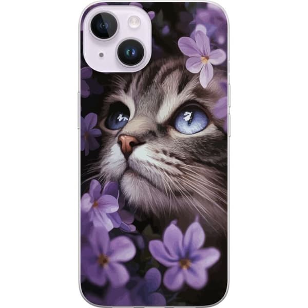 Kompatibelt Mobildeksel til Apple iPhone 14 Katt og blomster