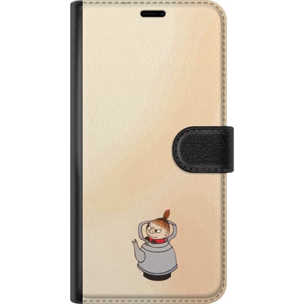 Kompatibel Tegnebogsetui til Apple iPhone 18 Pro Max Tegnet lille figur, der sidder afslappet i en grå tekande foran en lysebeige baggrund beige