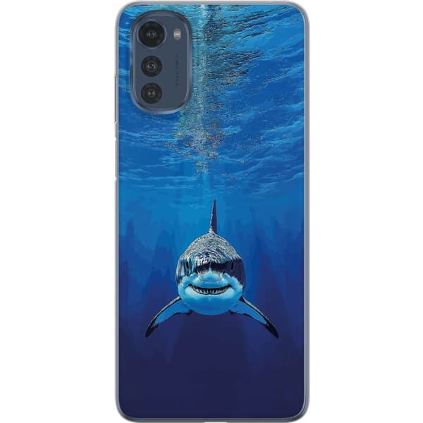 Kompatibelt Mobilskal till Motorola Moto E32s Närbild av en vithaj under vattnet blå